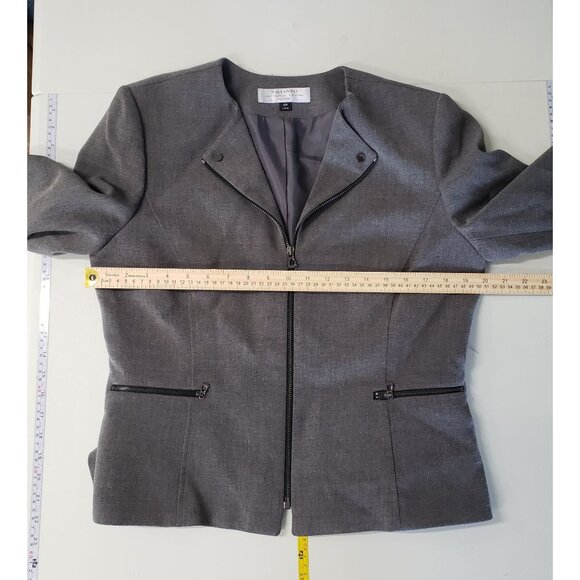 Tahari Gray Petite Womens Zipper Jacket Blazer 12 Office Minimalist Professional - Picture 4 of 6